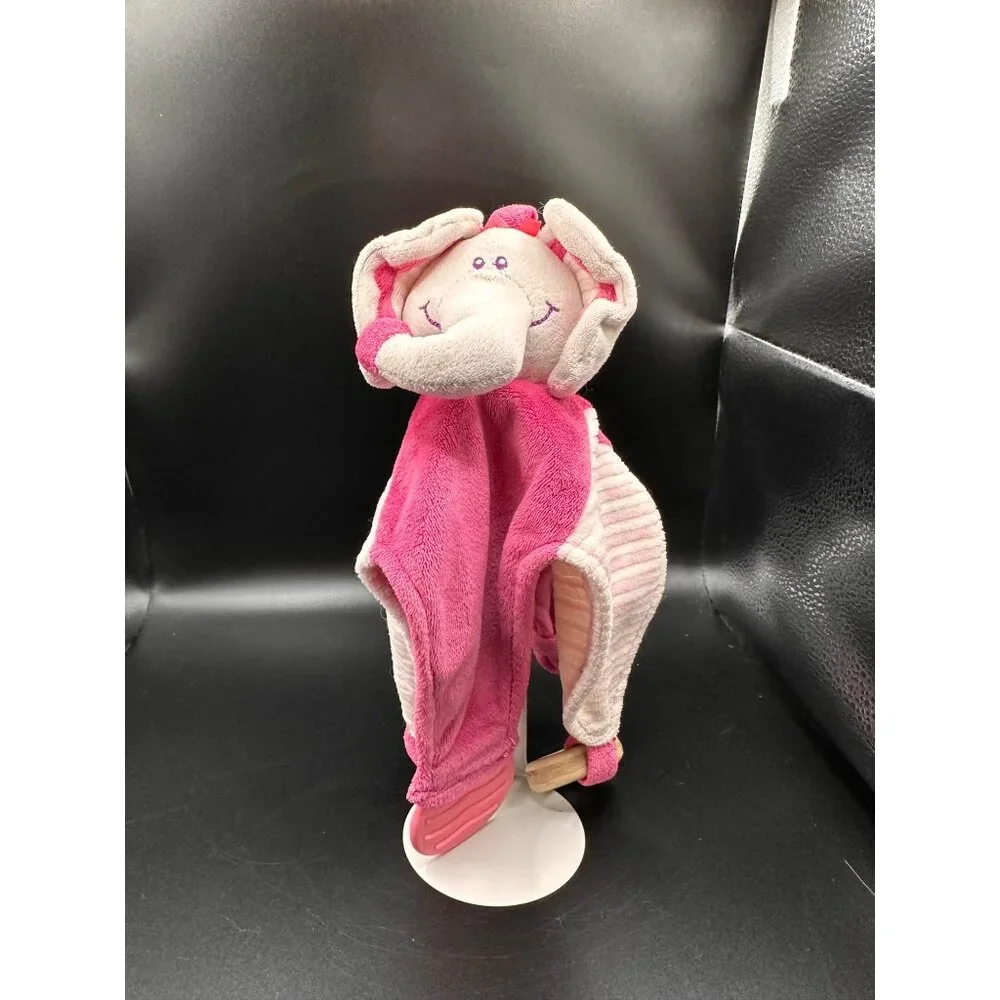 Stephan Baby Elephant Pink Plush Security Blanket Lovey Teether Rings Knot READ‎